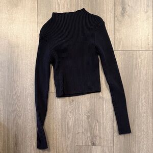 Ribbed Mock Neck Long Sleeve Crop Top - Black